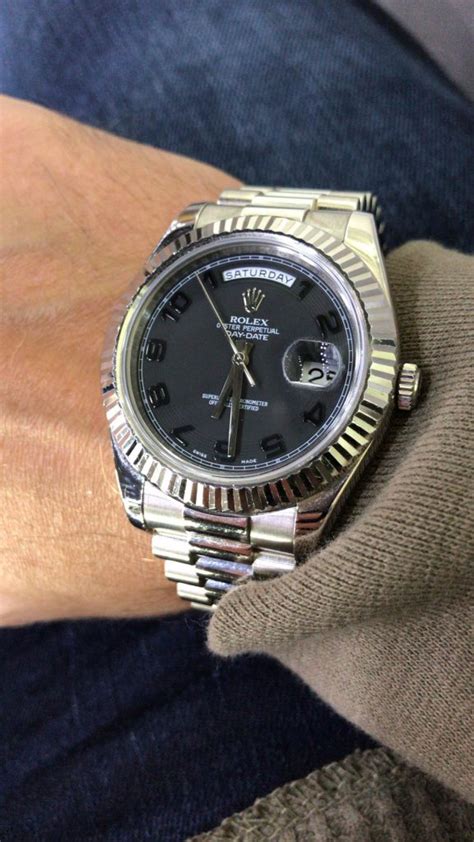 rolex gold president black dial|rolex president white gold 41mm.